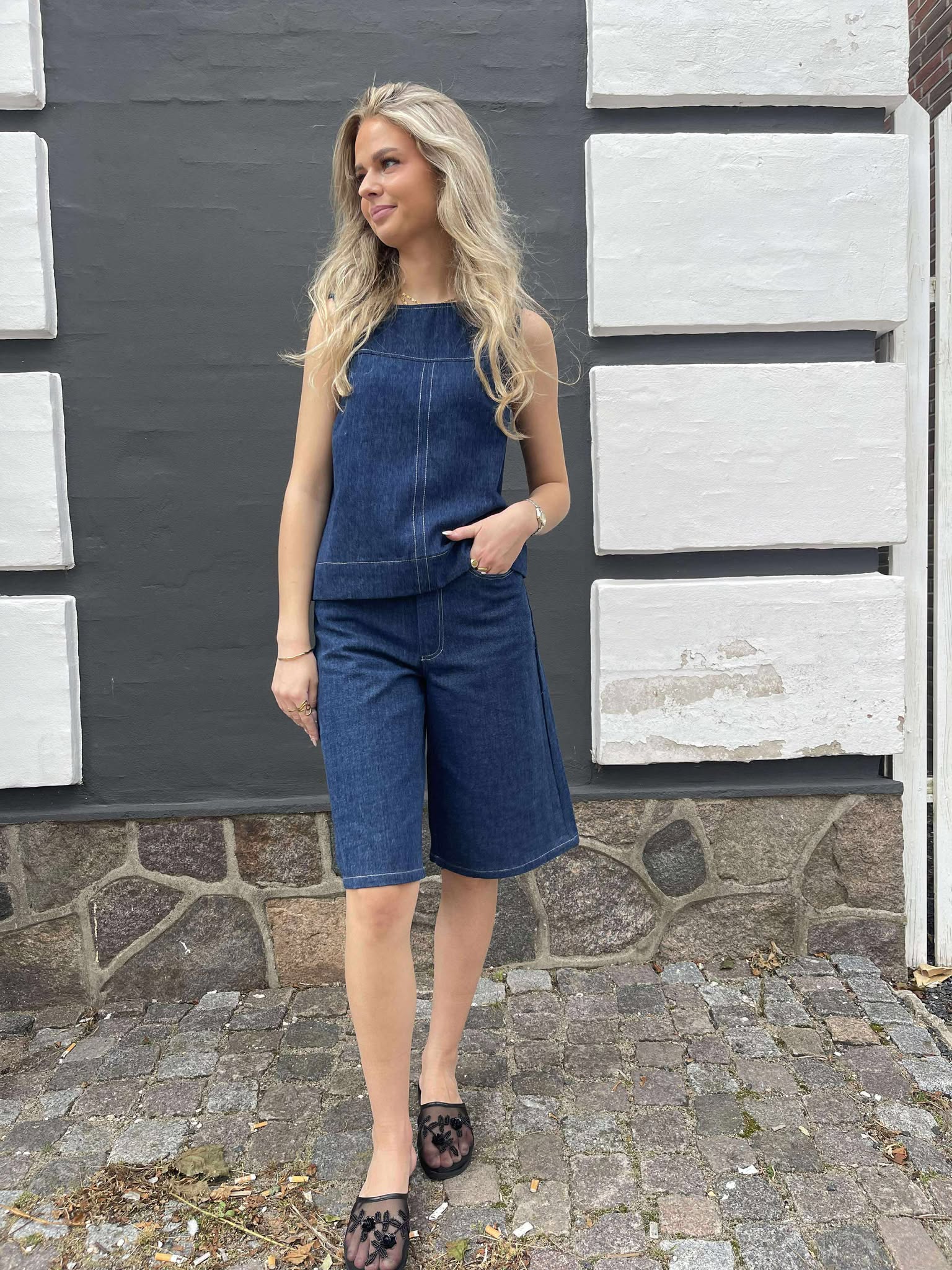 OBJREESE Top - Dark Medium Blue Denim